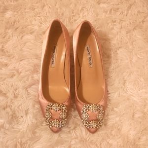 Satin Pumps with Rhinestone Brooch